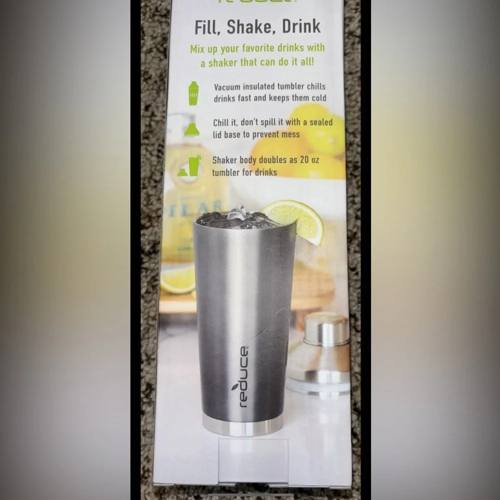 Reduce Stainless Steel Insulated Cocktail Shaker w/Built-In Strainer, 20oz Gray